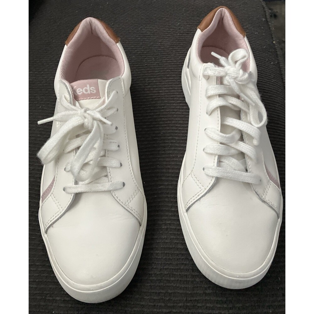 Keds Pursuit Womens Size 9 White Pink Athletic Leather Walking Shoes Sneakers